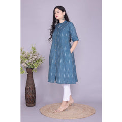 Women's Casual 3/4th Sleeve Printed Cotton Flex Kurti (Blue)