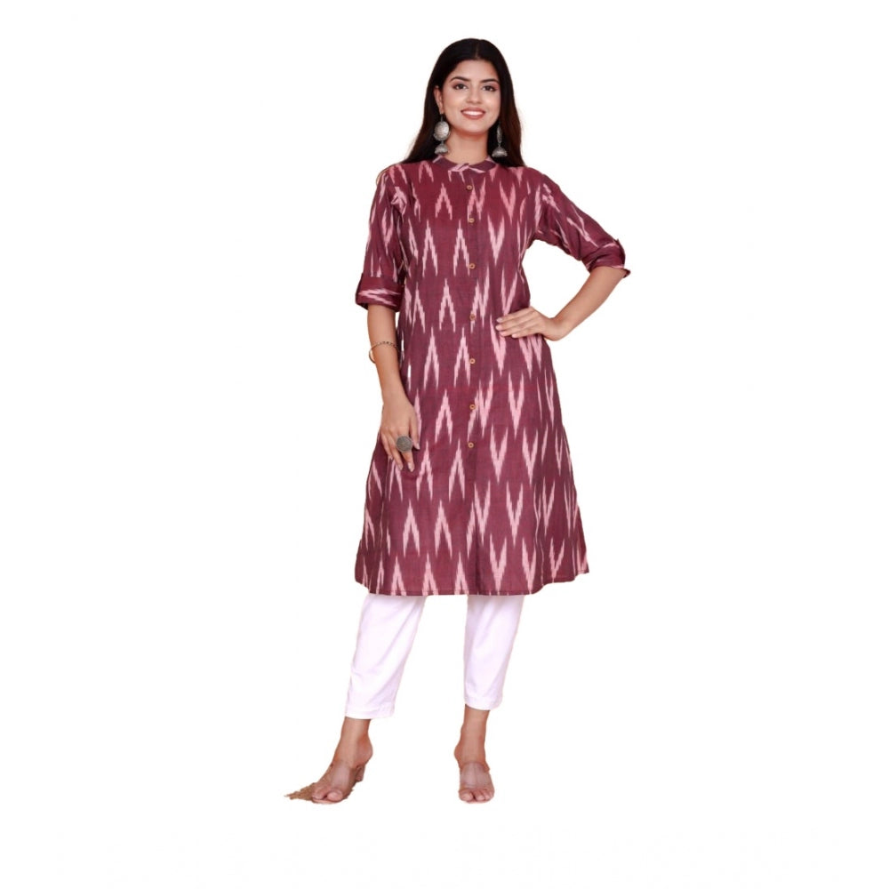 Women's Casual 3/4th Sleeve Printed Cotton Flex Kurti (Maroon)