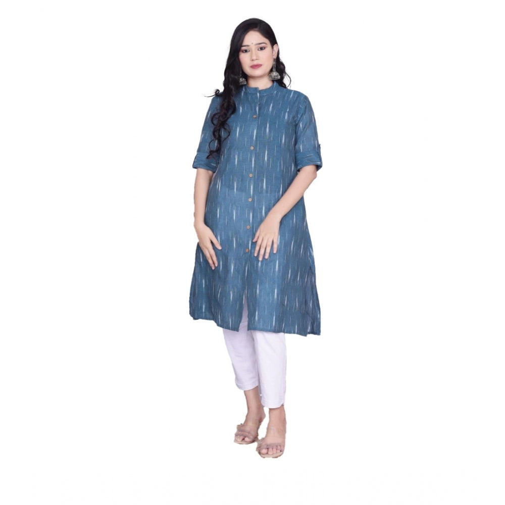 Women's Casual 3/4th Sleeve Printed Cotton Flex Kurti (Blue)