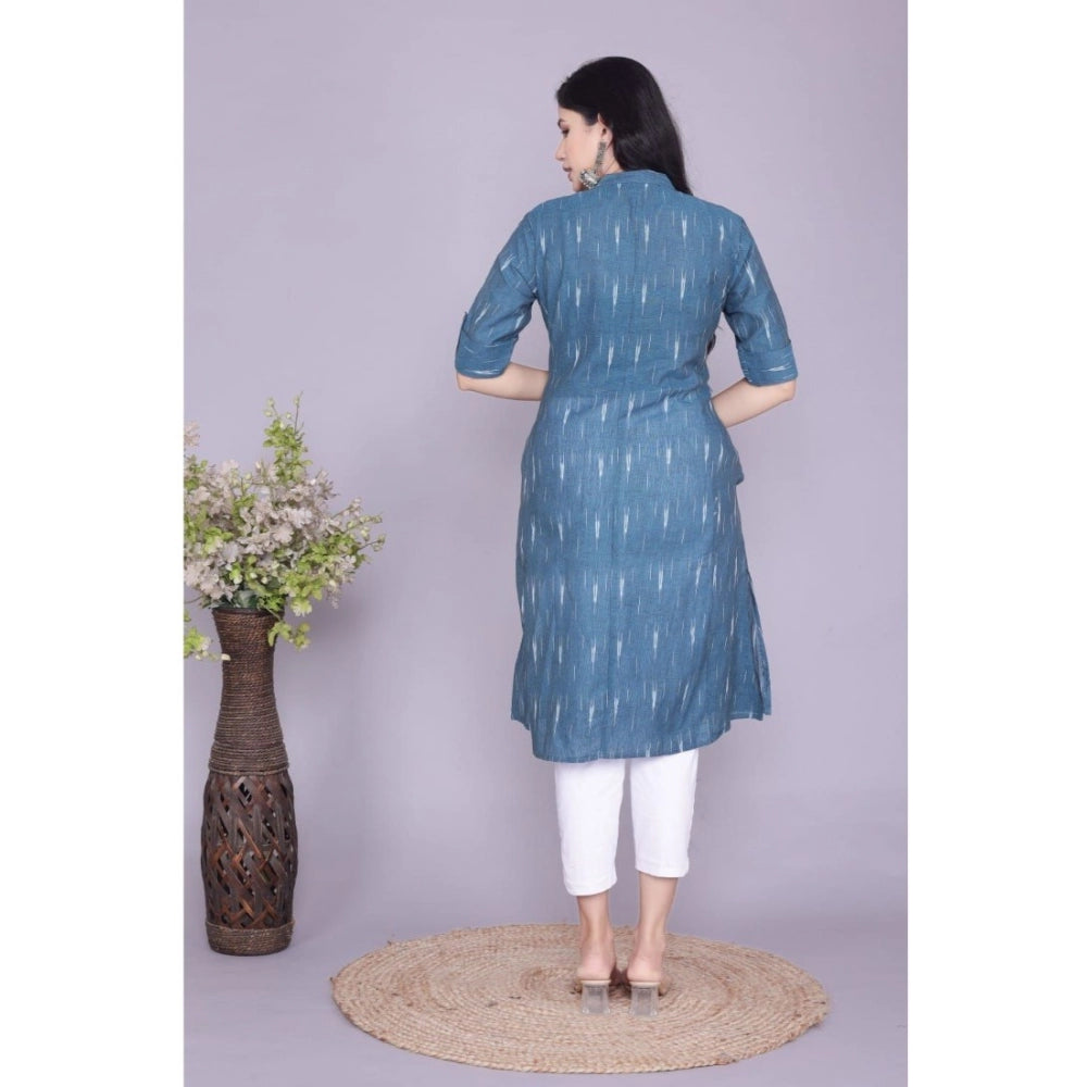 Women's Casual 3/4th Sleeve Printed Cotton Flex Kurti (Blue)