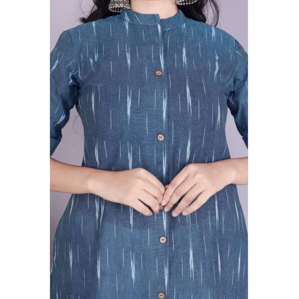 Women's Casual 3/4th Sleeve Printed Cotton Flex Kurti (Blue)