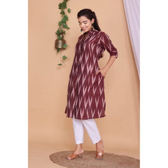 Women's Casual 3/4th Sleeve Printed Cotton Flex Kurti (Maroon)