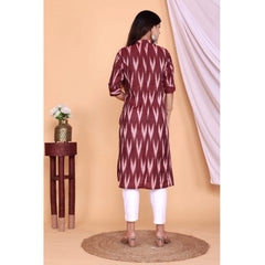 Women's Casual 3/4th Sleeve Printed Cotton Flex Kurti (Maroon)