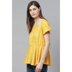 Women's Casual Short Sleeves Stripe Printed Rayon Top (Mustard) - GillKart