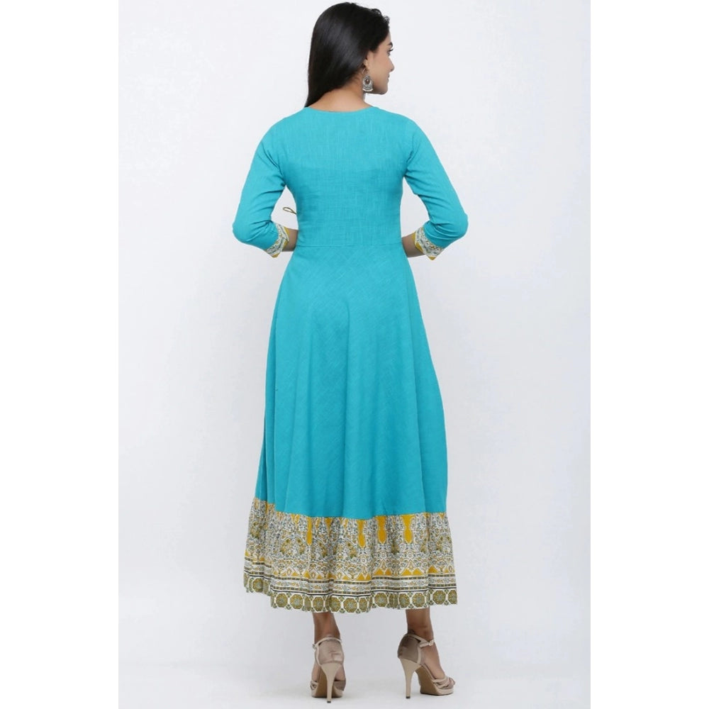 Women's Casual 3/4 th Sleeve Embroidery Cotton Blend Kurti (Torque Green) - GillKart