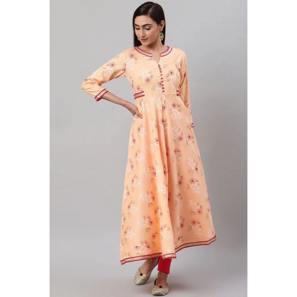 Women's Casual 3/4 th Sleeve Floral Printed Rayon Kurti (Peach) - GillKart