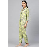 Women's Casual 3/4 Sleeve Floral Printed Rayon Shirt With Pyjama Pant Night Suit Set (Green) - GillKart