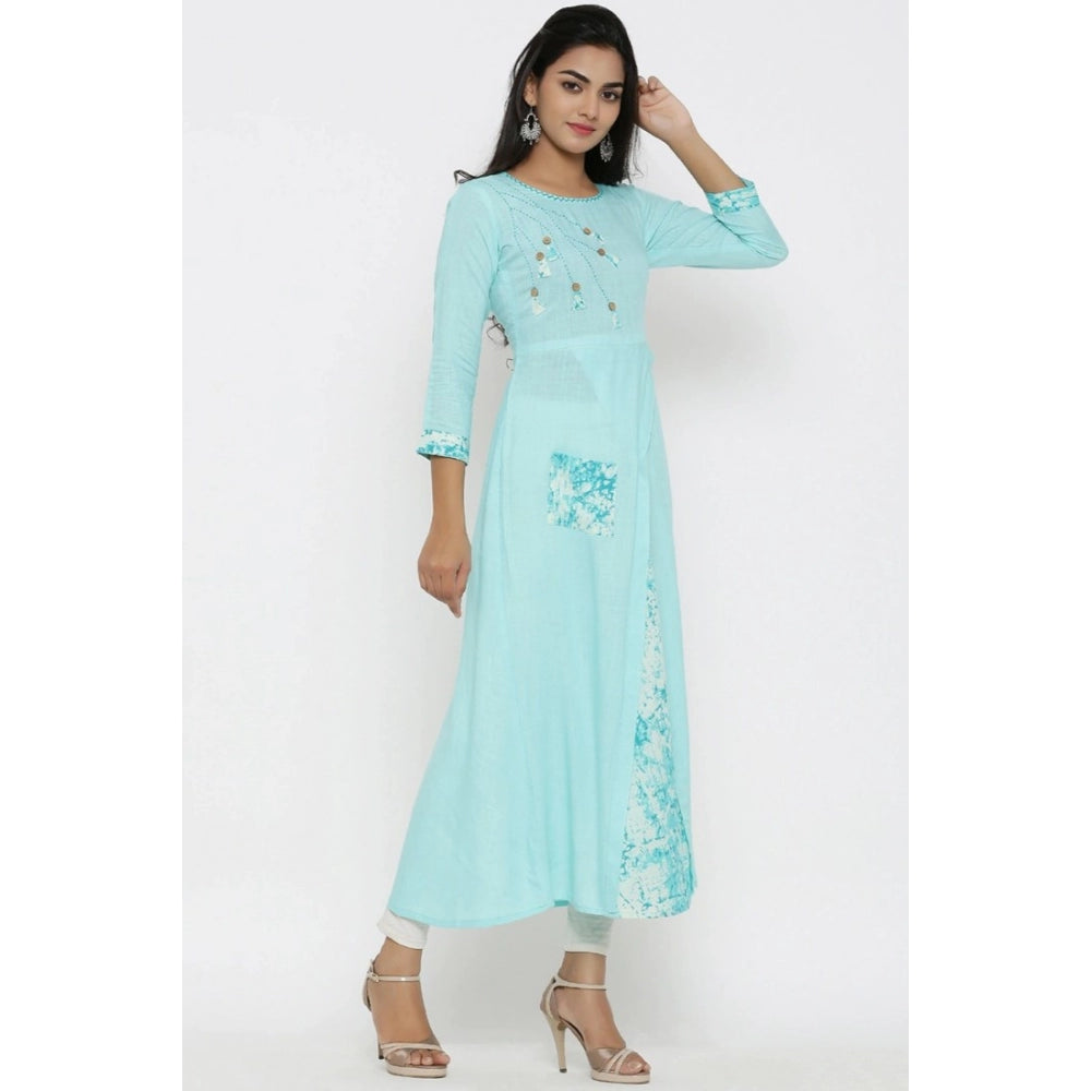 Women's Casual 3/4 th Sleeve Embroidery Rayon Kurti (Sky Blue) - GillKart