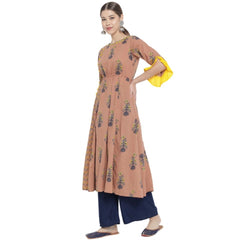 Women's Casual 3/4 th Sleeve Floral Printed Cotton Kurti (MultiColor) - GillKart