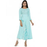 Women's Casual 3/4 th Sleeve Embroidery Rayon Kurti (Sky Blue) - GillKart