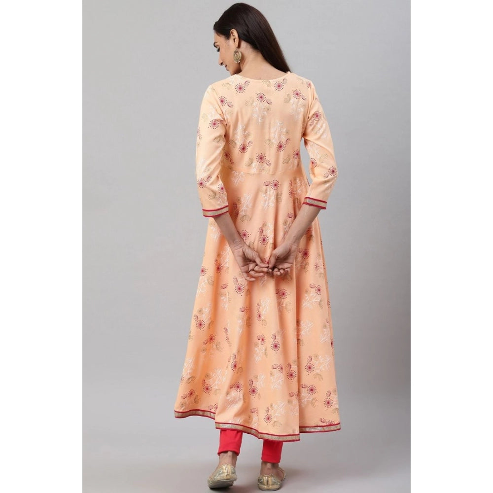 Women's Casual 3/4 th Sleeve Floral Printed Rayon Kurti (Peach) - GillKart