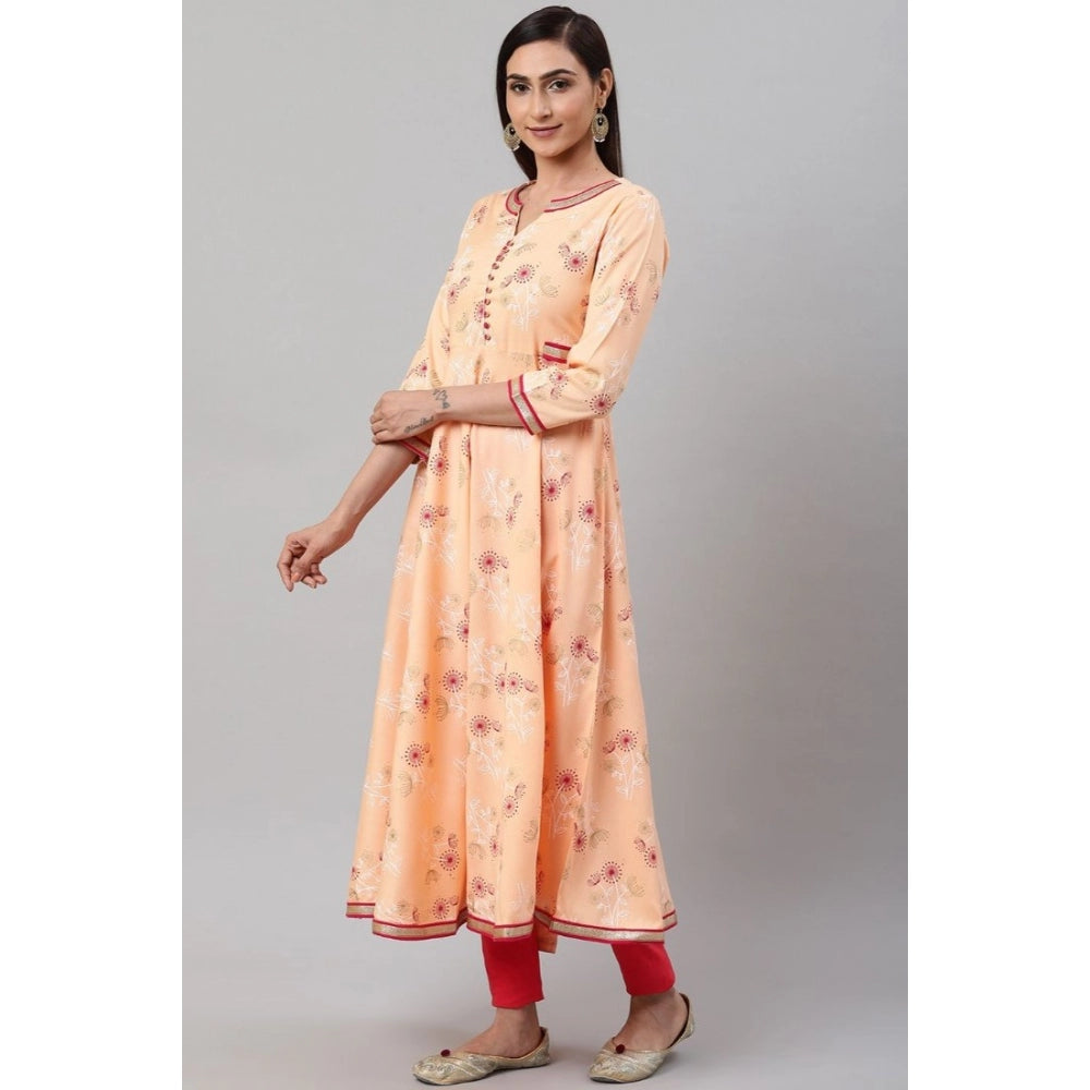 Women's Casual 3/4 th Sleeve Floral Printed Rayon Kurti (Peach) - GillKart