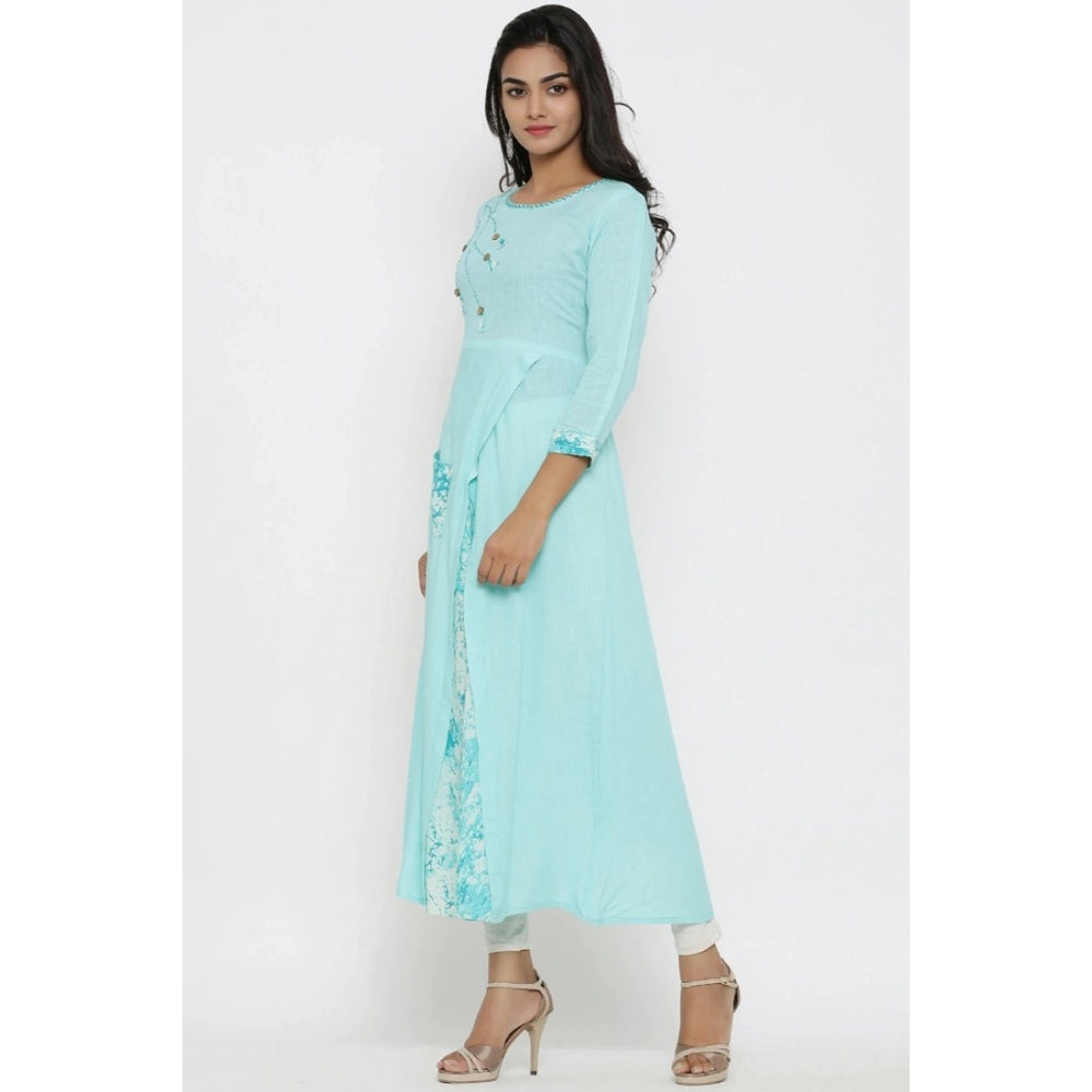 Women's Casual 3/4 th Sleeve Embroidery Rayon Kurti (Sky Blue) - GillKart