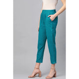 Women's Casual Solid Cotton Slub Trouser Pant (Rama Blue) - GillKart