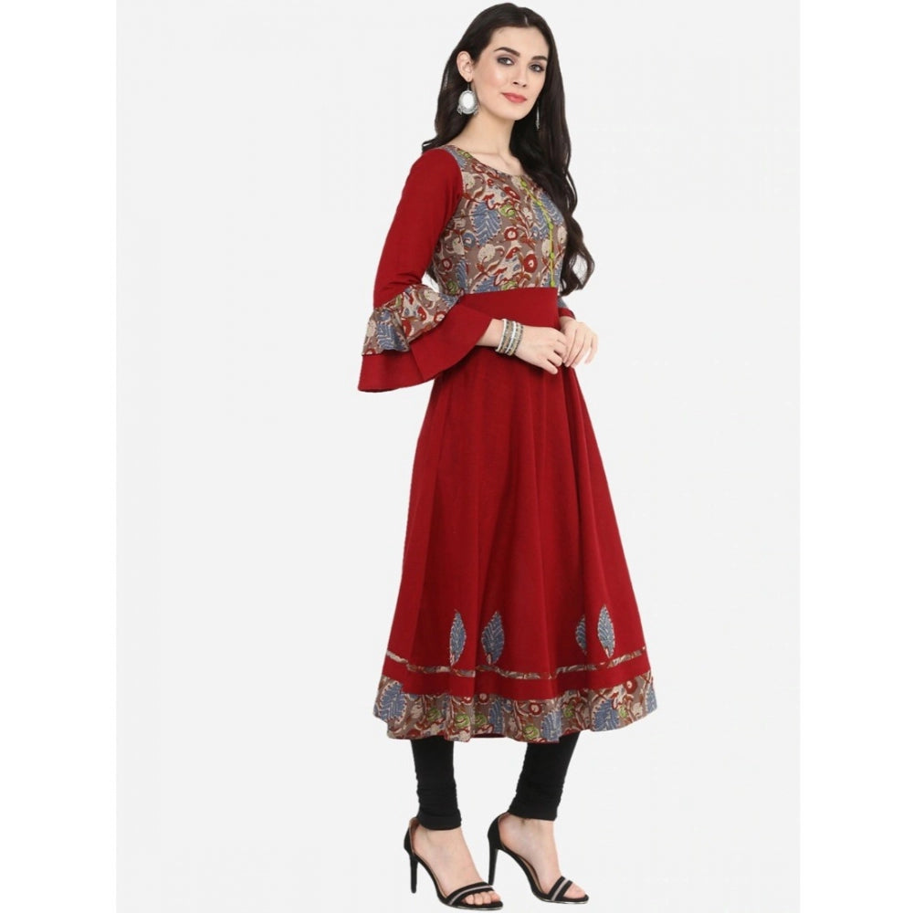 Women's Casual Bell Sleeves Printed Cotton Kurti (Maroon) - GillKart