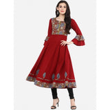 Women's Casual Bell Sleeves Printed Cotton Kurti (Maroon) - GillKart