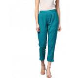 Women's Casual Solid Cotton Slub Trouser Pant (Rama Blue) - GillKart