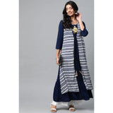 Women's Casual 3/4 th Sleeve Geometric Rayon Kurti (Navy Blue) - GillKart