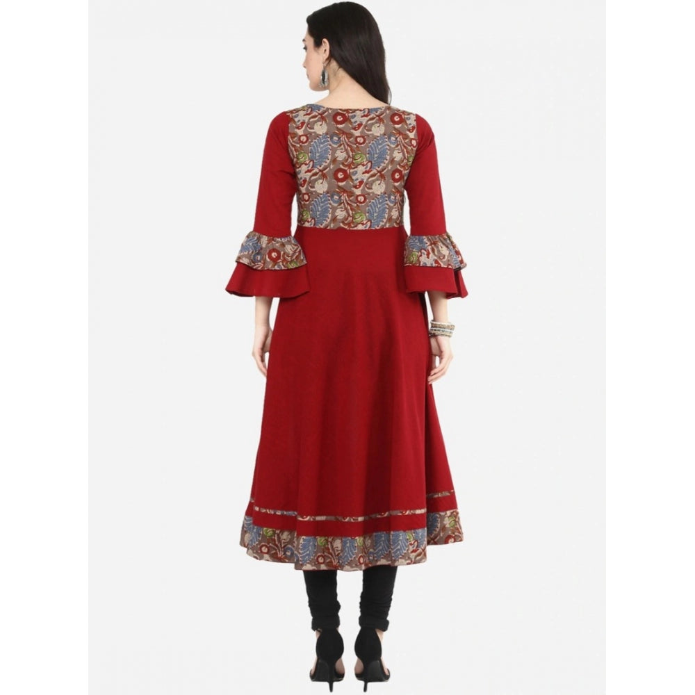 Women's Casual Bell Sleeves Printed Cotton Kurti (Maroon) - GillKart