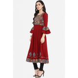 Women's Casual Bell Sleeves Printed Cotton Kurti (Maroon) - GillKart