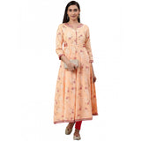 Women's Casual 3/4 th Sleeve Floral Printed Rayon Kurti (Peach) - GillKart