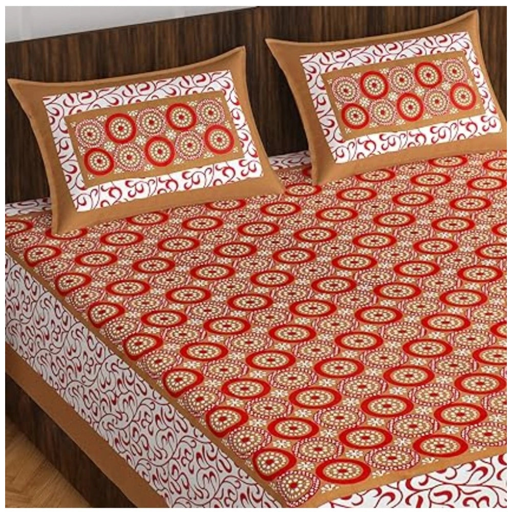 Cotton Printed Queen Size Bedsheet With 2 Pillow Covers (Light Brown, 90x100 Inch) - GillKart