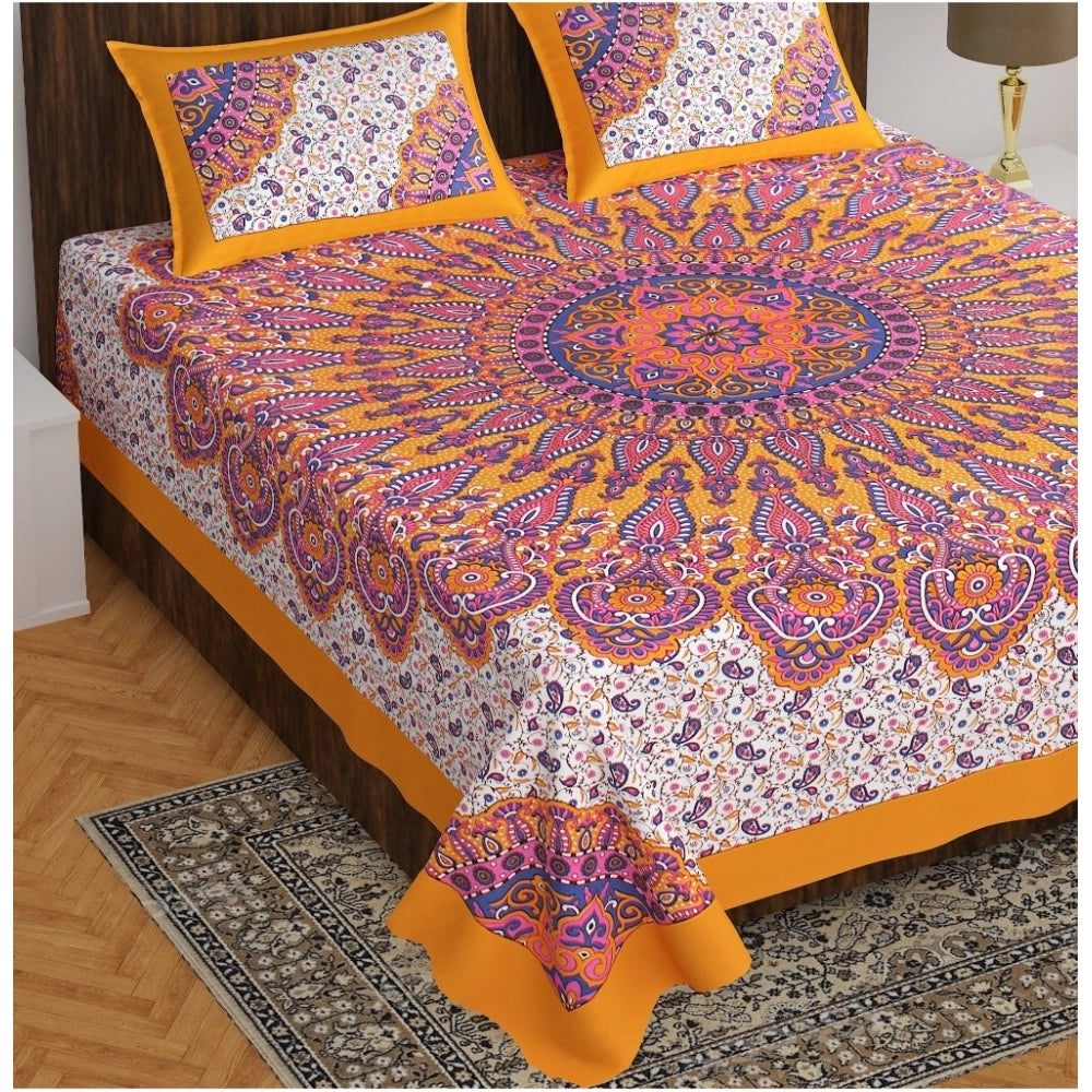 Cotton Printed Queen Size Bedsheet With 2 Pillow Covers (MultiColor, 90x100 Inch) - GillKart