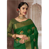 Gillkart Women's Linen Printed Saree With Unstitched Blouse (Dark Green, 5-6 Mtrs) - GillKart