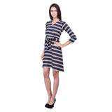 Women's Cotton Blend Solid 3-4 Sleeve Dress (Blue) - GillKart