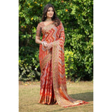 Gillkart Women's Organza Printed Saree With Unstitched Blouse (Orange, 5-6 Mtrs) - GillKart