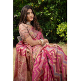 Gillkart Women's Organza Printed Saree With Unstitched Blouse (Pink, 5-6 Mtrs) - GillKart