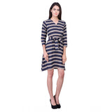 Women's Cotton Blend Solid 3-4 Sleeve Dress (Blue) - GillKart