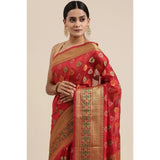 Gillkart Women's Organza Printed Saree With Unstitched Blouse (Red, 5-6 Mtrs) - GillKart