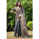 Gillkart Women's Organza Printed Saree With Unstitched Blouse (Teal, 5-6 Mtrs) - GillKart