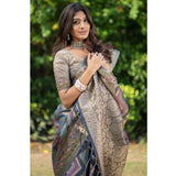 Gillkart Women's Organza Printed Saree With Unstitched Blouse (Teal, 5-6 Mtrs) - GillKart