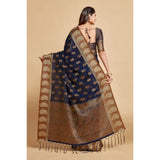 Gillkart Women's Chanderi Cotton Printed Saree With Unstitched Blouse (Navy Blue, 5-6 Mtrs) - GillKart