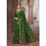 Gillkart Women's Linen Printed Saree With Unstitched Blouse (Dark Green, 5-6 Mtrs) - GillKart