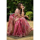 Gillkart Women's Organza Printed Saree With Unstitched Blouse (Pink, 5-6 Mtrs) - GillKart