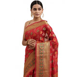 Gillkart Women's Organza Printed Saree With Unstitched Blouse (Red, 5-6 Mtrs) - GillKart