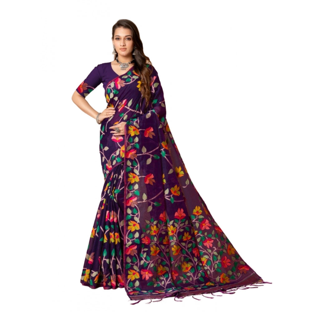 Gillkart Women's Cotton Printed Saree With Unstitched Blouse (Wine, 5-6 Mtrs) - GillKart