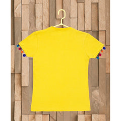 Girl's Casual Short Sleeve Printed Cotton T Shirt (Yellow) - GillKart