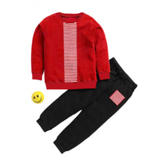 Boy's Casual Full Sleeve Printed Cotton T Shirt With Pant (Red) - GillKart