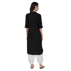 Women's Casual Cotton Solid 3-4 Sleeve Kurti (Black) - GillKart