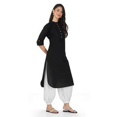 Women's Casual Cotton Solid 3-4 Sleeve Kurti (Black) - GillKart