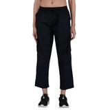 Women's Casual Cotton Solid Cargo Pants (Black) - GillKart