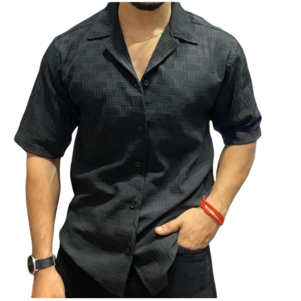 Men's Casual Full Sleeve Strip Line Cotton Blended Shirt (Black) - GillKart