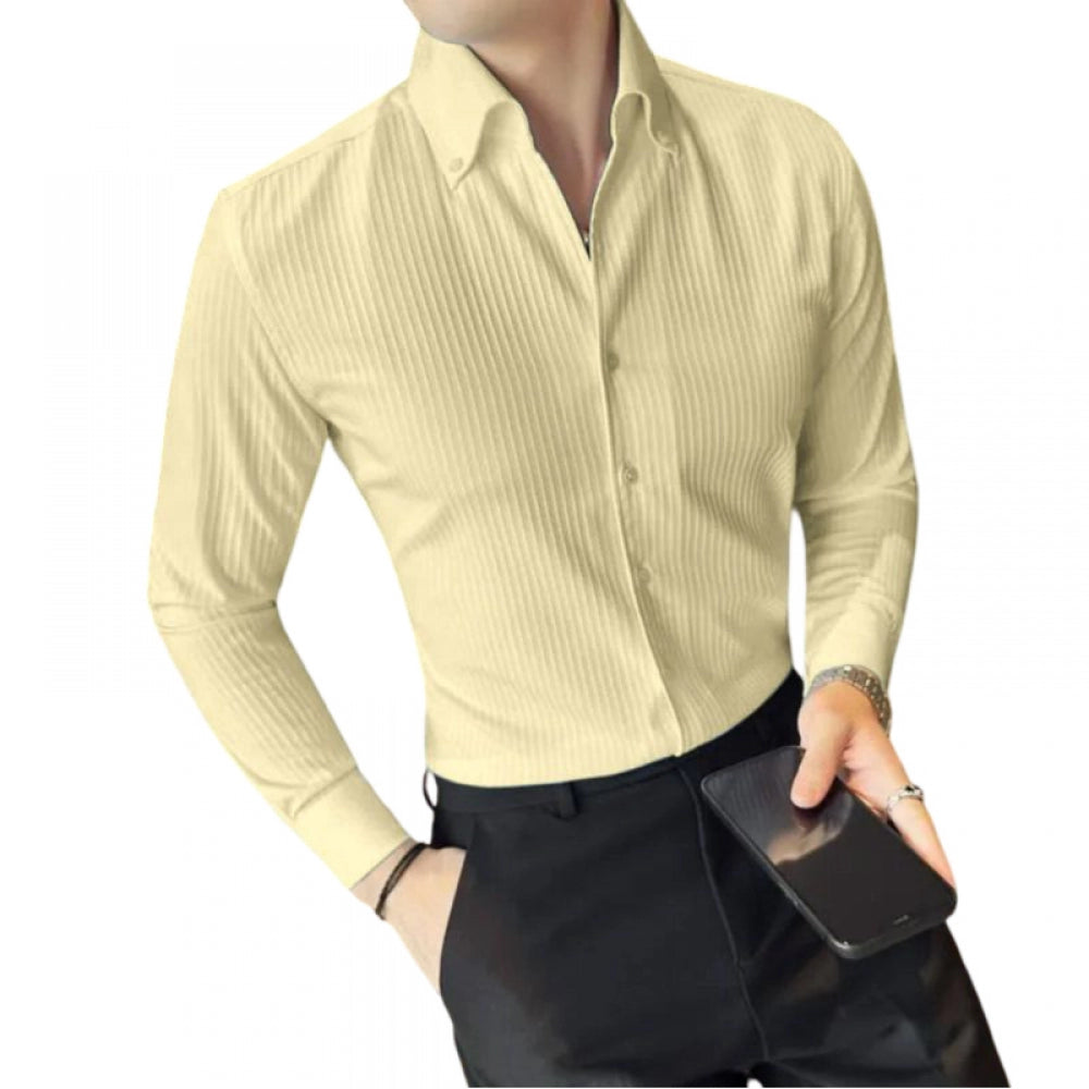 Men's Casual Full Sleeve Striped Cotton Blended Shirt (Yellow) - GillKart