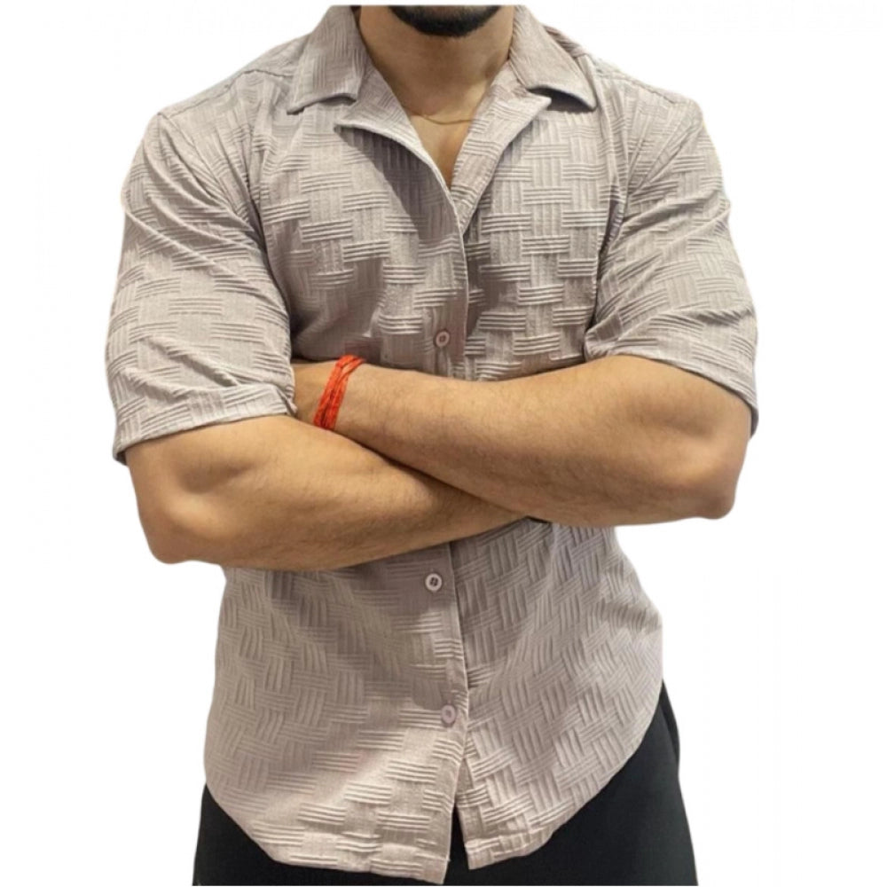 Men's Casual Full Sleeve Strip Line Cotton Blended Shirt (Brown) - GillKart