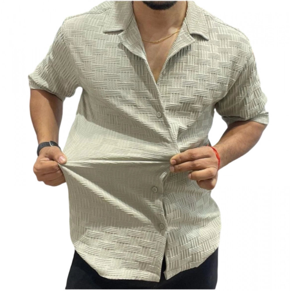 Men's Casual Full Sleeve Strip Line Cotton Blended Shirt (Grey) - GillKart