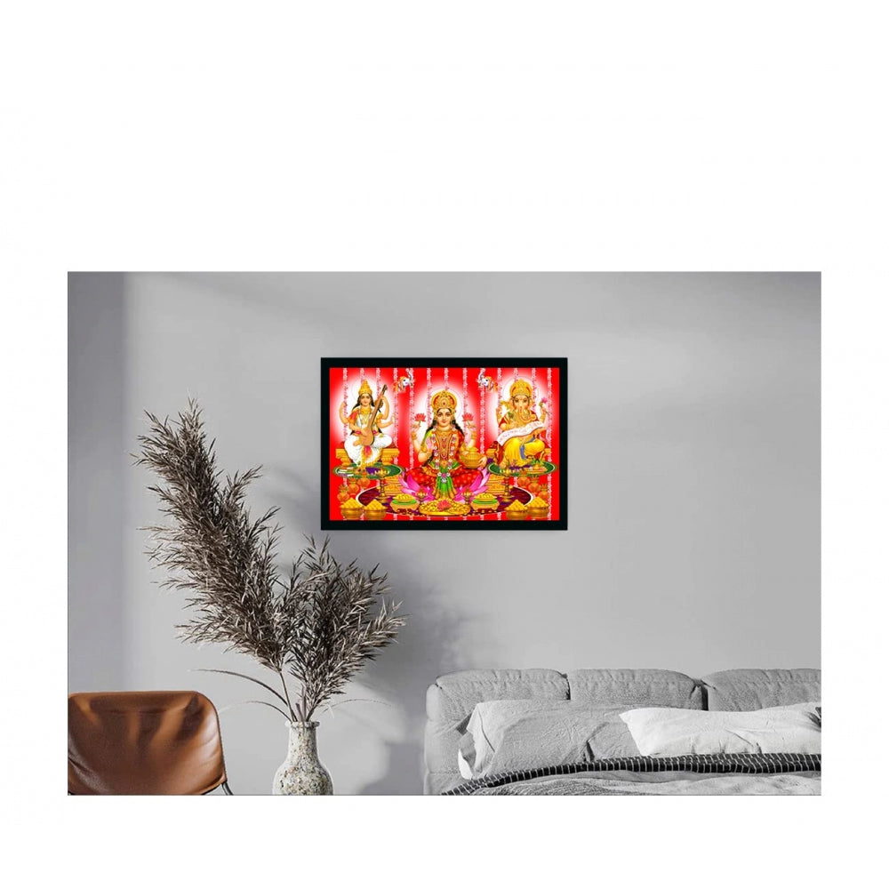 Laxmi Ganesh Saraswati Painting with Synthetic Photo Frame (Multicolor) - GillKart